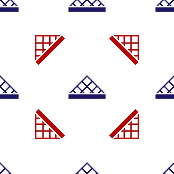 Blå Och Röd Louvren Glas Pyramid Ikon Isolerad Sömlös Mönster — Stock vektor