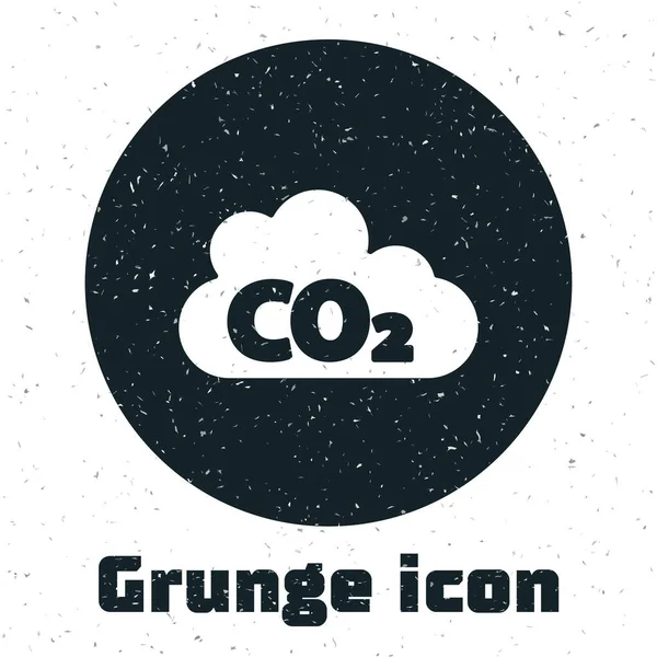 Grunge Co2 Emissions Cloud Icon Isolated White Background Inglés Fórmula — Vector de stock