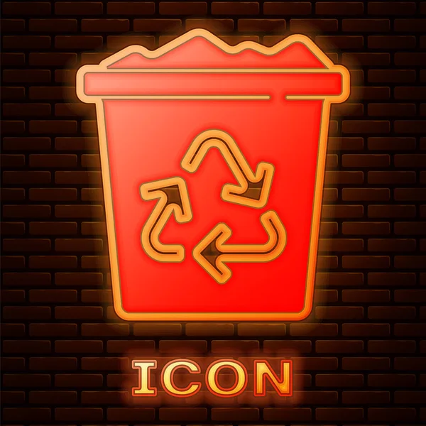 Светящийся Неоновый Контейнер Recycle Иконкой Символа Вторичной Переработки Изолированной Фоне — стоковый вектор