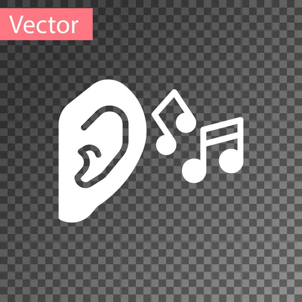 Weißes Ohr Hören Tonsignalsymbol Isoliert Auf Transparentem Hintergrund Gehör Vektor — Stockvektor