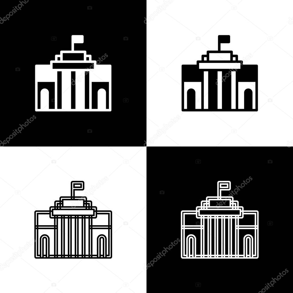 Set Prado museum icon isolated on black and white background. Madrid, Spain.  Vector.