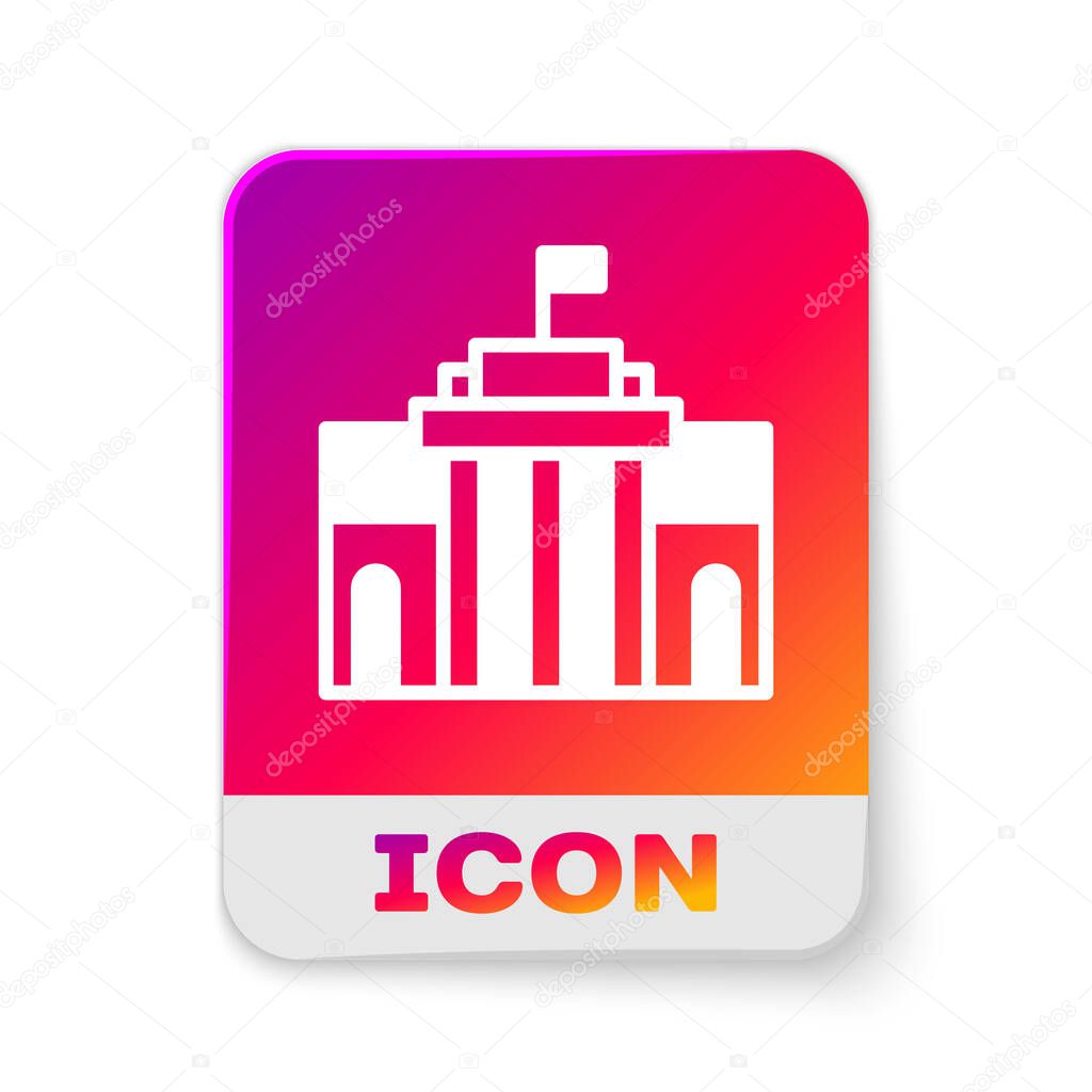 White Prado museum icon isolated on white background. Madrid, Spain. Rectangle color button. Vector.