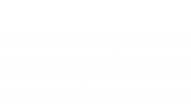 வெள்ளை பின்னணியில் தனிமைப்படுத்தப்பட்ட கண்ணாடி மற்றும் பிரியாணி சின்னத்துடன் கருப்பு வரி ஒயின் பாட்டில். காதல் இரவு உணவு. 4K வீடியோ இயக்கம் கிராஃபிக் அனிமேஷன் — ஸ்டாக் வீடியோ