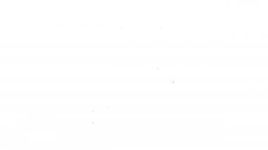 Beyaz arka planda izole edilmiş kurşun ikonundan korunmak için siyah çizgili kurşun geçirmez yelek. Vücut zırhı işareti. Askeri kıyafetler. 4K Video hareketli grafik canlandırması