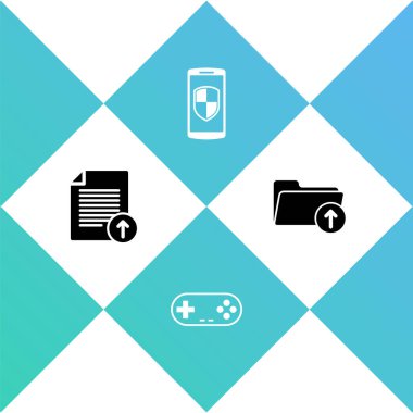 Gönderme dosyasını, Gamepad 'i, Smartphone' u kalkan ile ayarla ve ok dizini simgesini indir. Vektör.