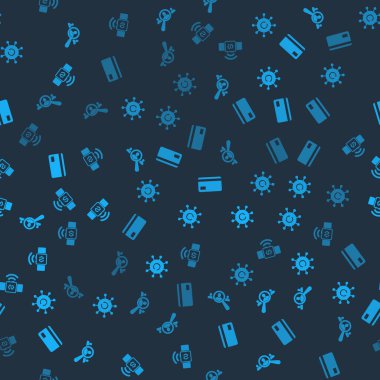 Arama görevlileri için büyüteç, kopyalama ağı, kredi kartı ve kusursuz şablon için temassız ödeme ayarlayın. Vektör.