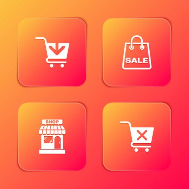 Alışveriş arabasına ekle, Satış, market ve alışveriş simgesini kaldır. Vektör.
