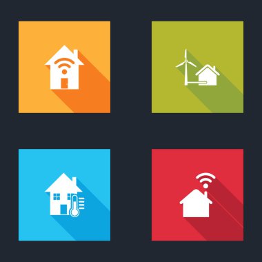 Smart 'ı Wi-Fi, House rüzgar türbini, sıcaklık ve ikon ile ayarla. Vektör.