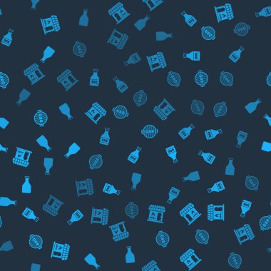 Barbekü alışveriş binası, ketçap şişesi, ızgara ve dikişsiz desen ayarlayın. Vektör.