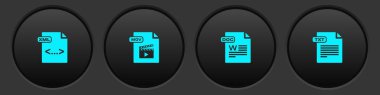 XML dosya belgesi, MOV, DOC ve TXT simgesini ayarla. Vektör.