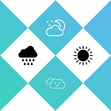 Bulut 'u yağmur, ay, yıldızlar ve güneş ikonu ile donatın. Vektör.