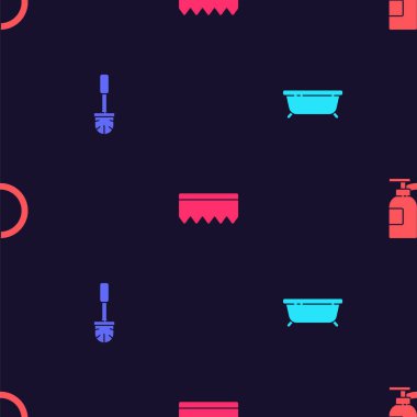 Küvet, tuvalet fırçası, köpüklü sünger ve bulaşık deterjanı hazırla. Vektör.