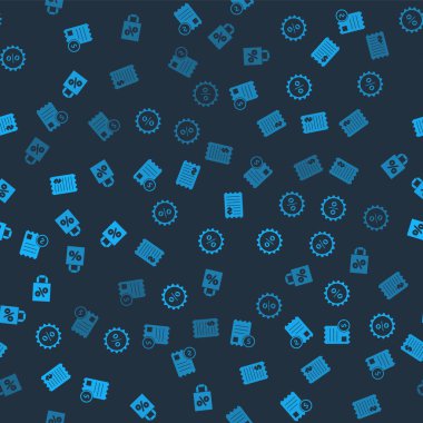 Kağıt çeki ve finansal çeki, indirimli yüzde etiketi ve kusursuz desenli indirimli Shoping çantasını ayarla. Vektör.