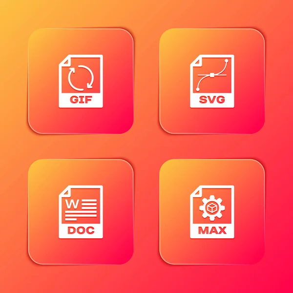 Setzen Sie Gif Datei Dokument Svg Doc Und Max Symbol — Stockvektor