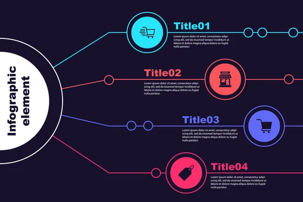 Ustaw Koszyk Sklep Etykieta Szablonu Cena Etykiety Szablon Infograficzny Biznesu — Wektor stockowy