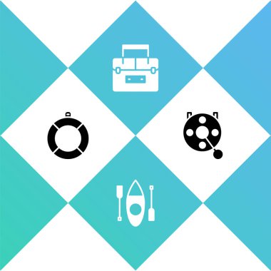 Lifebuoy, Kano ya da Kano 'yu sallanan ve dönen makaralı balık avlama ikonu olarak ayarlayın. Vektör.