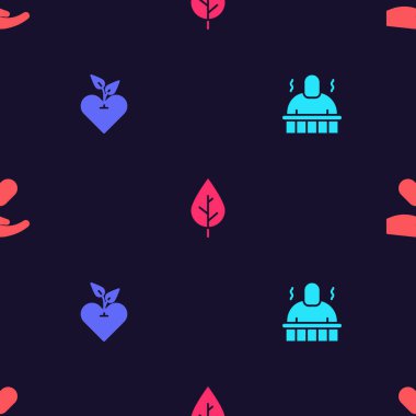 Sauna ve spa prosedürlerini ayarlayın, Kalp, Yaprak ve elinizdeki kusursuz desen. Vektör.