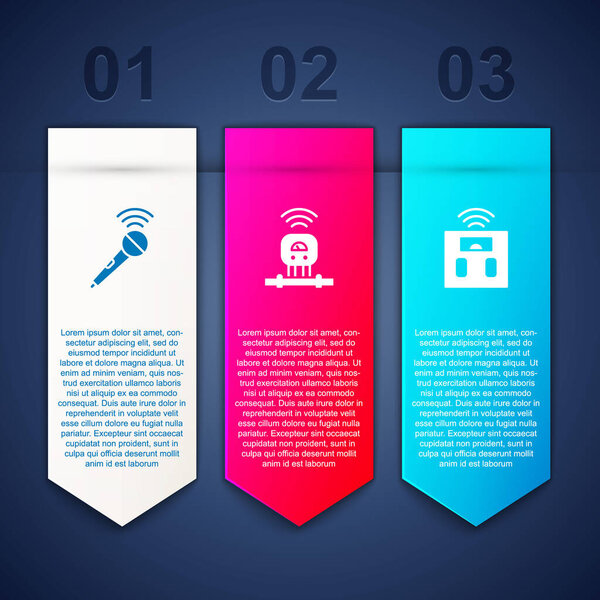 Set Wireless microphone, Smart sensor and bathroom scales. Business infographic template. Vector.