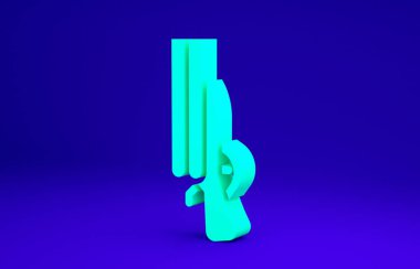 Mavi arkaplanda yeşil av tüfeği simgesi izole edildi. Avcı silahı. Minimalizm kavramı. 3d illüstrasyon 3B canlandırma
