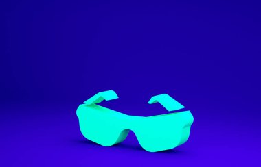 Mavi arkaplanda yeşil gözlük simgesi izole edildi. Gözlük çerçevesi sembolü. Minimalizm kavramı. 3d illüstrasyon 3B canlandırma