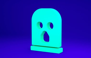 Mavi arkaplanda yeşil kar maskesi simgesi izole edildi. Kış sporları için bir parça kıyafet ya da bir suçlu ya da hırsız için bir maske. Minimalizm kavramı. 3d illüstrasyon 3B canlandırma