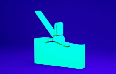 Mavi arka planda izole edilmiş su ikonu içinde yüzen yeşil balık. Balık oltası. Minimalizm kavramı. 3d illüstrasyon 3B canlandırma