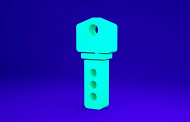 Yeşil Ev anahtar simgesi mavi arkaplanda izole edildi. Minimalizm kavramı. 3d illüstrasyon 3B canlandırma