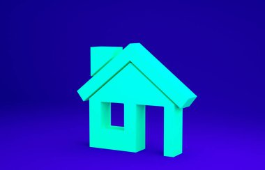 Mavi arkaplanda yeşil ev simgesi izole edildi. Ev sembolü. Minimalizm kavramı. 3d illüstrasyon 3B canlandırma