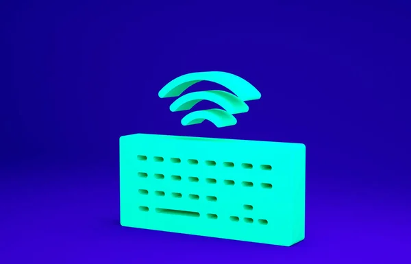 Grön trådlös dator tangentbord ikon isolerad på blå bakgrund. PC-komponentskylt. Internet of things koncept med trådlös anslutning. Minimalistiskt koncept. 3D-återgivning för 3D — Stockfoto