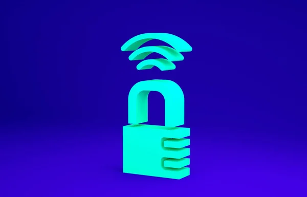 Green Smart icona sicura combinazione di blocco isolato su sfondo blu. Lucchetto a combinazione. Sicurezza, protezione, protezione, password, privacy. Concetto minimalista. Illustrazione 3d rendering 3D — Foto Stock