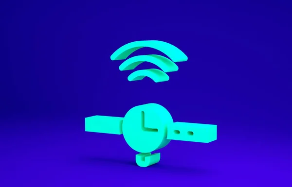 Icono de Smartwatch verde aislado sobre fondo azul. Concepto de Internet de las cosas con conexión inalámbrica. Concepto minimalista. 3D ilustración 3D render —  Fotos de Stock