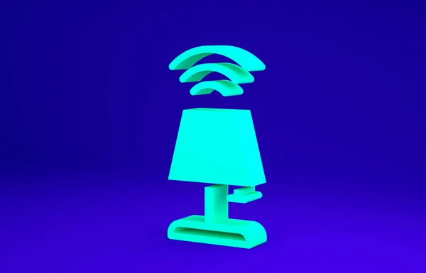 Зелена розумна піктограма настільної лампи ізольована на синьому фоні. Концепція Інтернету речей з бездротовим з'єднанням. Концепція мінімалізму. 3D ілюстрація 3D рендеринга — стокове фото