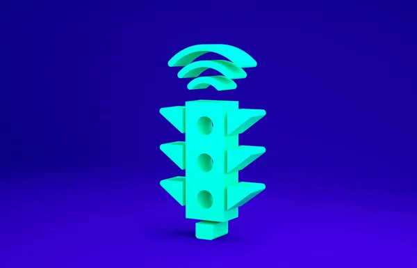 Icono del sistema de semáforos Green Smart aislado sobre fondo azul. Concepto de Internet de las cosas con conexión inalámbrica. Concepto minimalista. 3D ilustración 3D render —  Fotos de Stock