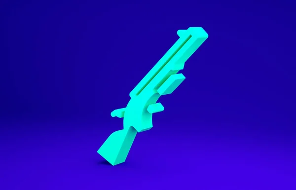 Ícone Shotgun verde isolado no fundo azul. Arma de caça. Conceito de minimalismo. 3D ilustração 3D render — Fotografia de Stock