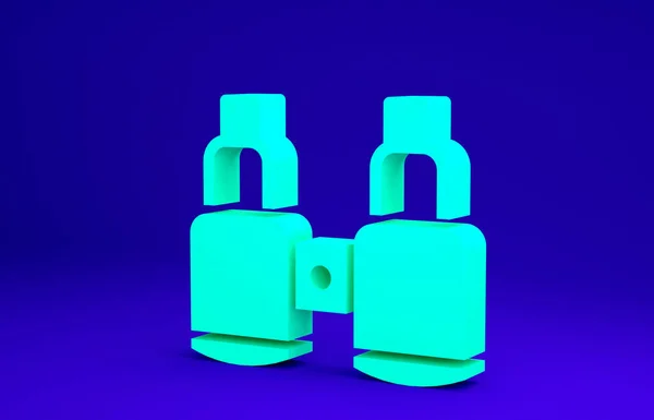 Grünes Fernglas-Symbol isoliert auf blauem Hintergrund. Softwarezeichen finden. Symbol für Spionageausrüstung. Minimalismus-Konzept. 3D Illustration 3D Renderer — Stockfoto