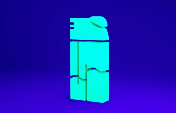 緑のライターアイコンは青の背景に隔離されています。最小限の概念。3Dイラスト3Dレンダリング — ストック写真