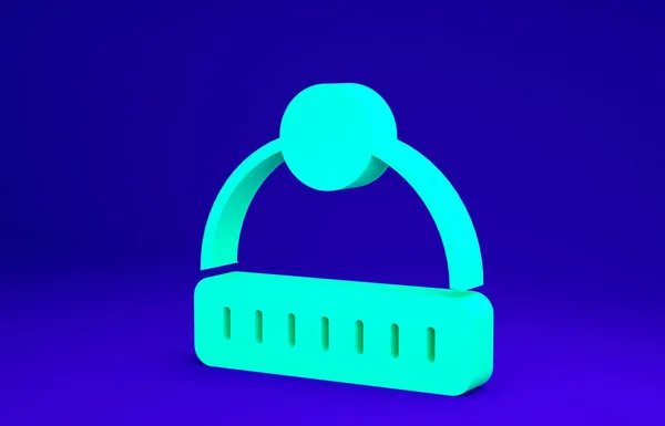 Grüne Wintermütze Symbol isoliert auf blauem Hintergrund. Minimalismus-Konzept. 3D Illustration 3D Renderer — Stockfoto