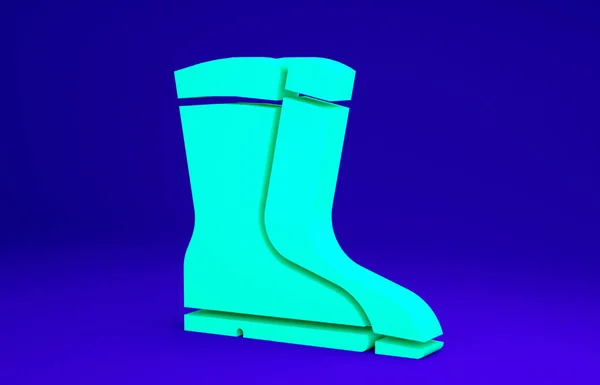 Verde Botas de pesca icono aislado sobre fondo azul. Bota de goma impermeable. Botas de goma para el clima lluvioso, pesca, cazador, jardinería. Concepto minimalista. 3D ilustración 3D render —  Fotos de Stock