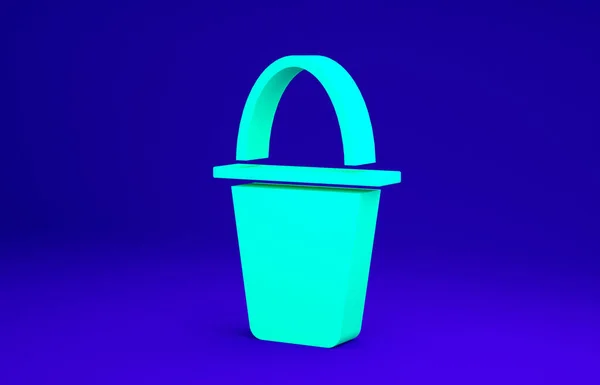 Ícone balde Pesca verde isolado no fundo azul. Peixe num balde. Conceito de minimalismo. 3D ilustração 3D render — Fotografia de Stock