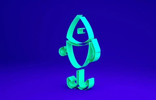 青の背景に隔離された緑の釣りの魅力アイコン。釣りに取り組む。最小限の概念。3Dイラスト3Dレンダリング — ストック写真
