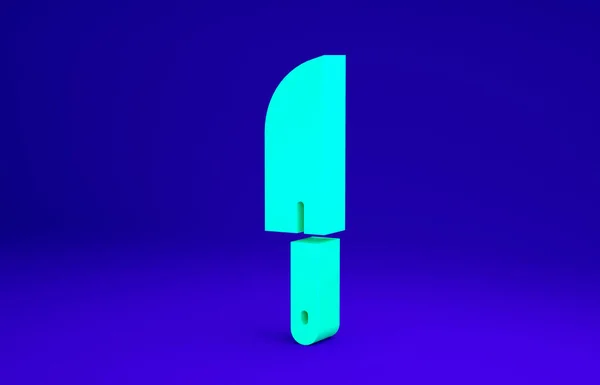 Icône de couteau vert isolé sur fond bleu. Symbole de couverts. Concept de minimalisme. Illustration 3D rendu 3D — Photo