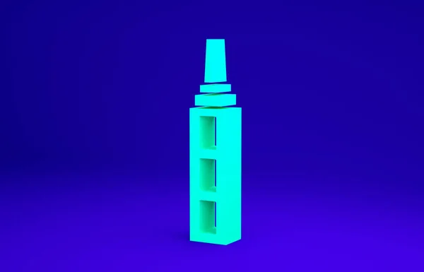 녹색 스카이스 크 래퍼 아이콘은 파란 배경에 분리되었습니다. 메트로폴리스 건축은 파노라마 풍경이다. 미니멀리즘의 개념입니다. 3d 삽화 3D 렌더링 — 스톡 사진