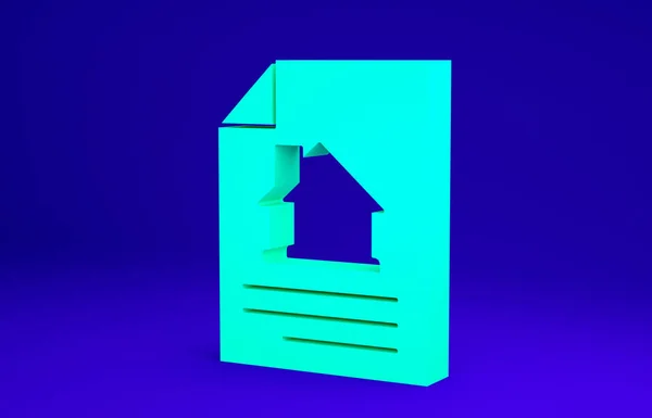 Green House contract icon isolated on blue background. Contract creation service, document formation, application form composition. Minimalism concept. 3d illustration 3D render