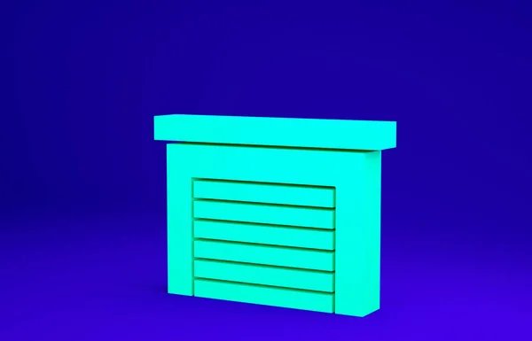 Zöld Garázs ikon elszigetelt kék háttérrel. Minimalizmus koncepció. 3d illusztráció 3D render — Stock Fotó