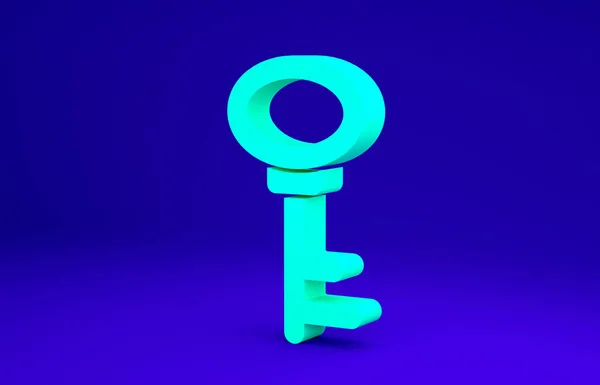 Ikona klíče Zelený dům izolované na modrém pozadí. Minimalismus. 3D ilustrace 3D vykreslení — Stock fotografie
