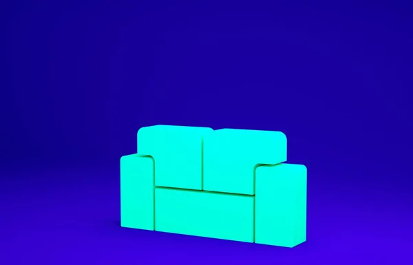 Green Sofa icoon geïsoleerd op blauwe achtergrond. Minimalisme concept. 3d illustratie 3D renderen — Stockfoto