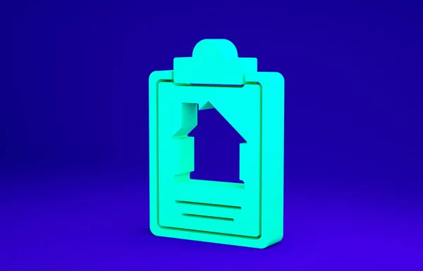 Green House contract icon isolated on blue background. Contract creation service, document formation, application form composition. Minimalism concept. 3d illustration 3D render