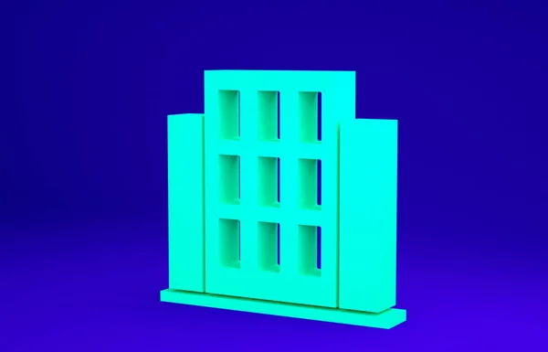 Ikona Zielonego Domu na niebieskim tle. Symbol domowy. Koncepcja minimalizmu. Ilustracja 3D 3D renderowania — Zdjęcie stockowe