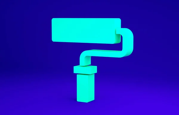 Pintura verde ícone da escova de rolo isolado no fundo azul. Conceito de minimalismo. 3D ilustração 3D render — Fotografia de Stock