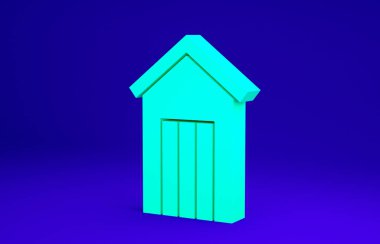 Mavi arka planda yeşil ahşap tuvalet ikonu var. Minimalizm kavramı. 3d illüstrasyon 3B canlandırma